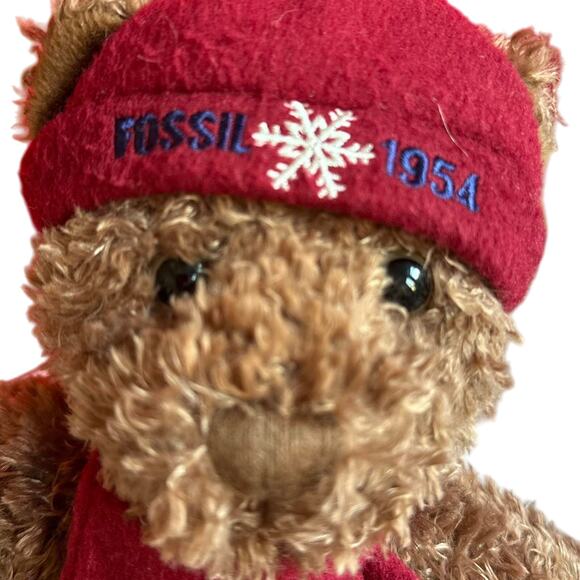 Fossil 15 Inch Plush Teddy Bear Winter Snowflake 1954 Hat and Scarf - Picture 7 of 7